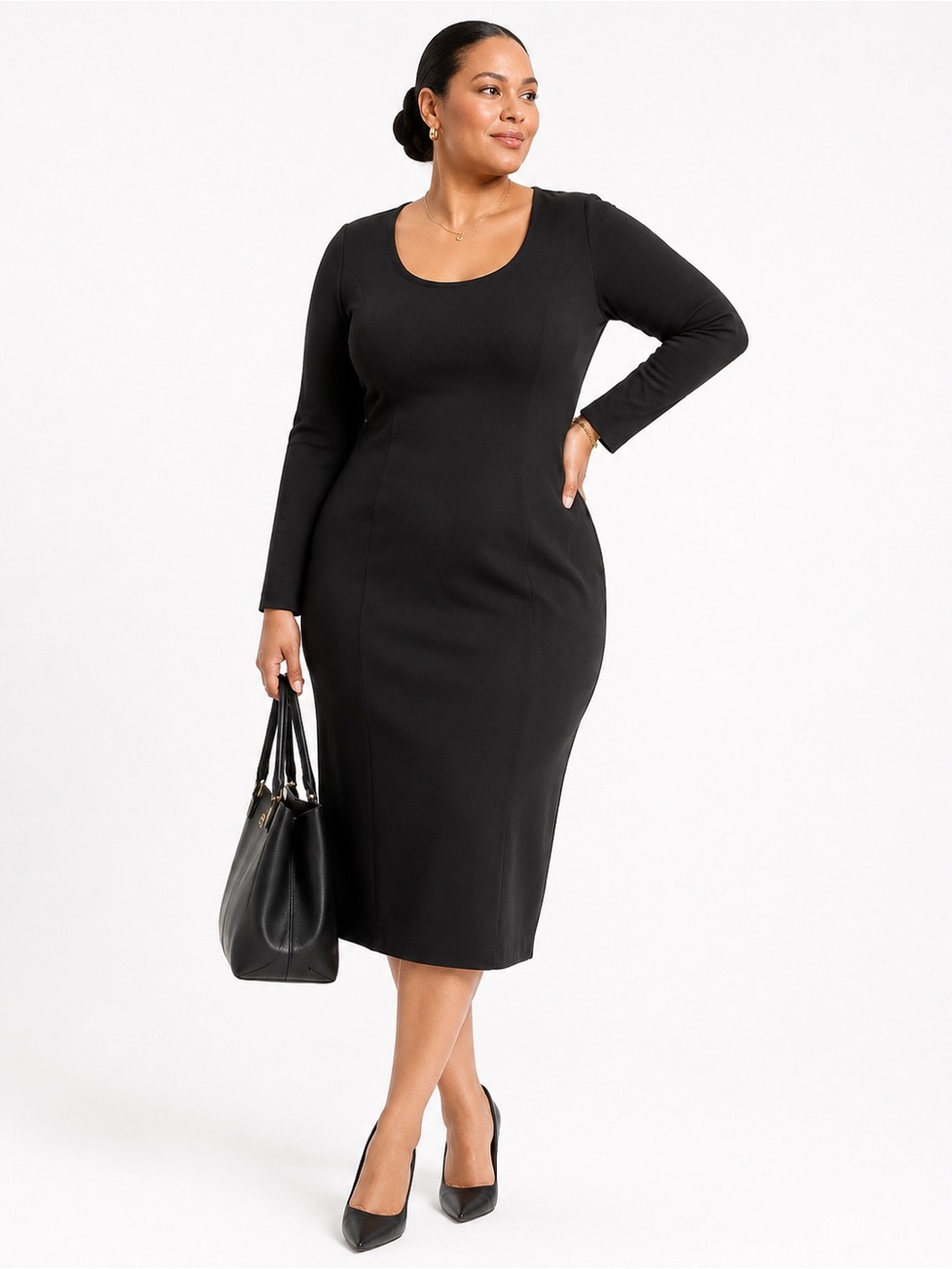 J. Crew Long Sleeve Scoopneck Dress in Italian Ponte Mario Bellucci Black SZ 18